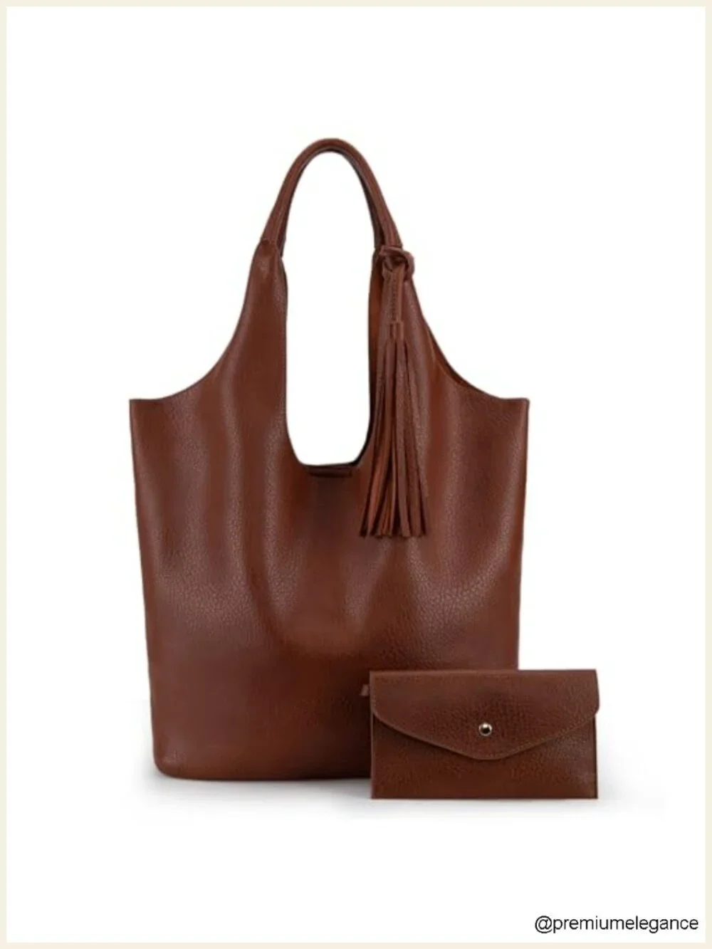 Large Vegan Leather Slouchy Hobo Shoulder Bag with Tassel Set